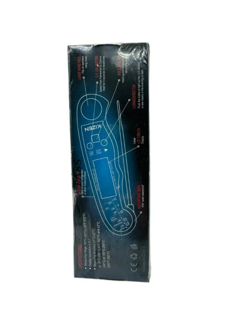 Waterproof Food Thermometer With Ultra-Fast Read Time & Bright LED Display Red